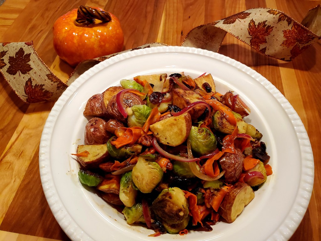 Potato and brussel sprout side dish.